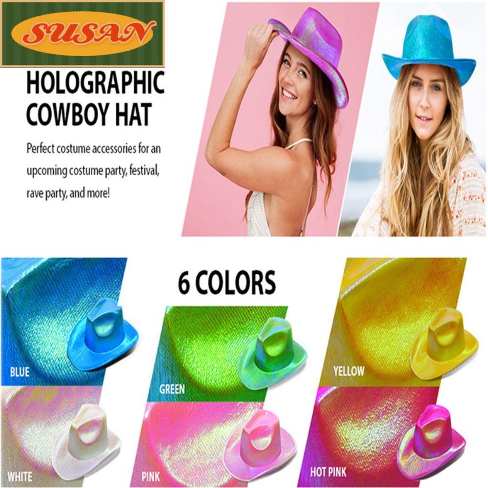 SUSANS Mũ Cao Bồi Dự Tiệc Disco Vành Rộng Lấp Lánh Cho Nữ