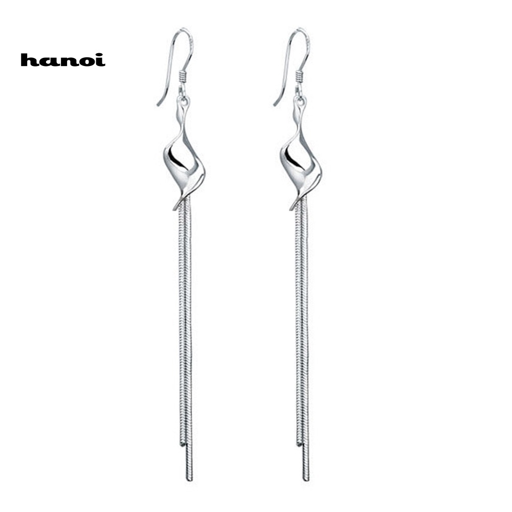 Bông Tai Hợp Kim Dáng Dài Phối Tua Rua Màu Bạc Thời Trang Cho Nữ