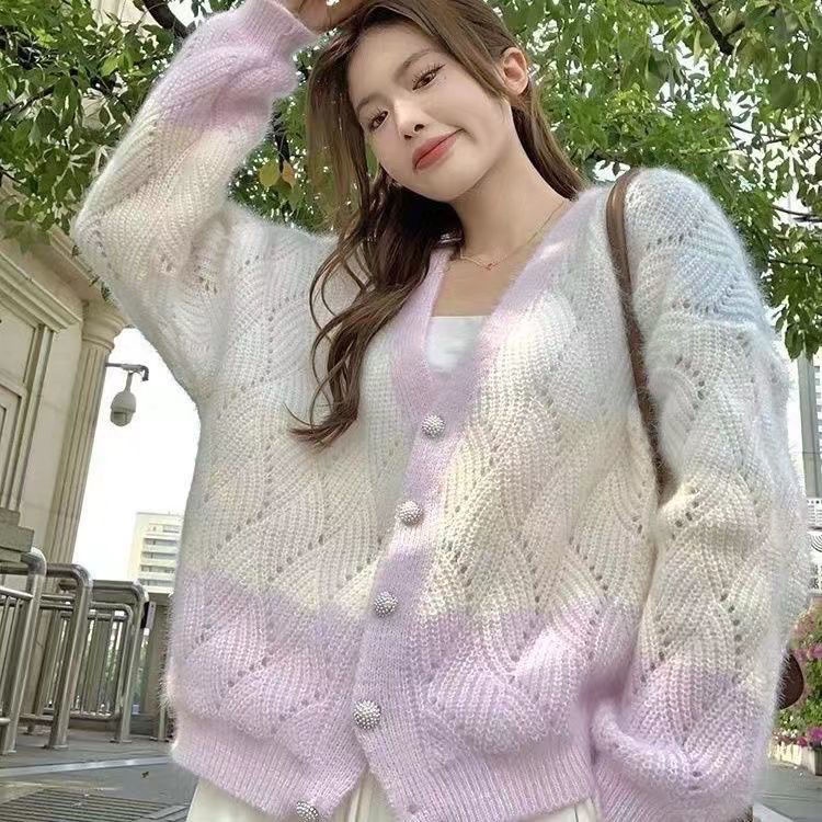 Mới Áo Khoác Cardigan Dệt Kim Tay Dài Dáng Rộng Mềm Mại