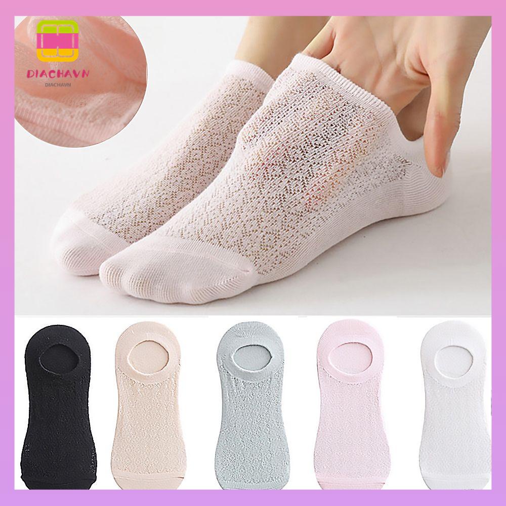 DIACHAVN Set 1 Hoặc 5 Đôi Tất Cotton Cổ Thấp Phối Lưới Thoáng Khí