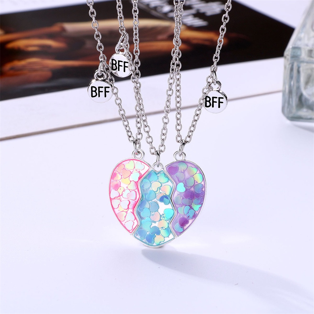 Bộ 3 Vòng cổ Nam Châm Hình Trái Tim Đính Kim Sa Nhiều Màu Sắc Cho Bạn Thân BFF Best Friends 2023