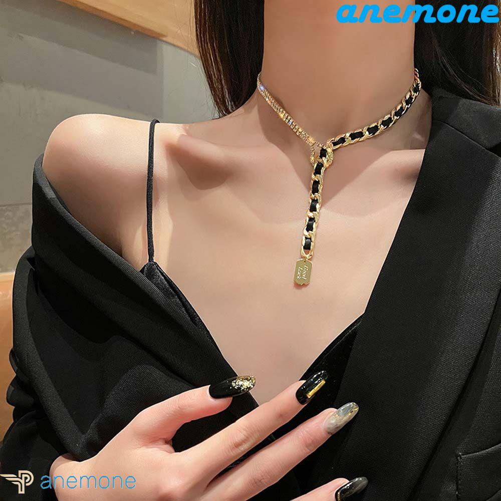 ANEMONE Vòng Cổ Choker Da Pu Mặt Trái Tim Đính Đá Màu Bạc Phong Cách Gothic Thời Trang Cho Nữ