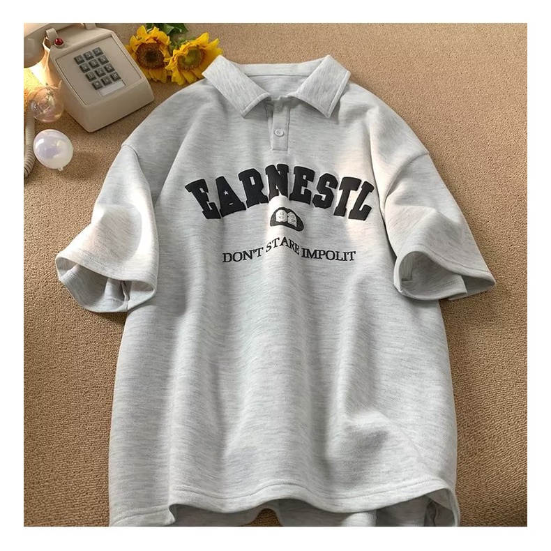 Áo Thun POLO Tay Ngắn In Chữ Đơn Giản Phong Cách Đường Phố Nhật Bản Thời Trang Mùa Hè Cho Nam