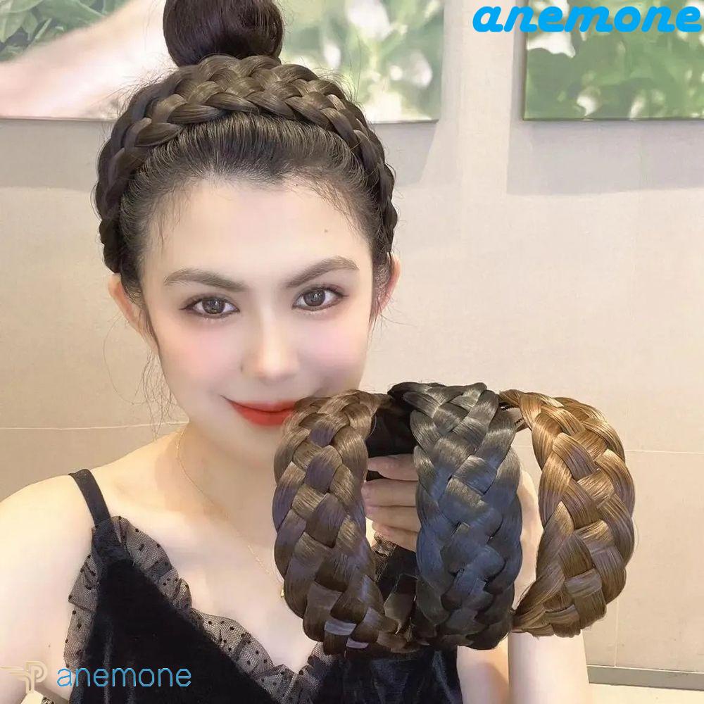 ANEMONE Băng Đô Tóc Giả Thắt Bím Bản Rộng Chống Trượt Dễ Thương Cho Bạn Gái