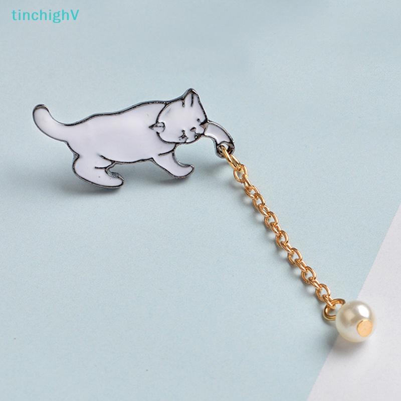 [TinchighV] Trâm Cài Áo Hình Mèo Tráng Men Đính Ngọc Trai Tráng Men Dễ Thương Làm Quà Tặng Cho Nữ [