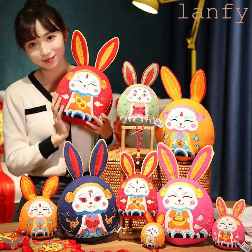 LANFY Thỏ Nhồi Bông Chất Liệu Cotton Mềm Mại Phong Cách Trung Hoa Dễ Thương