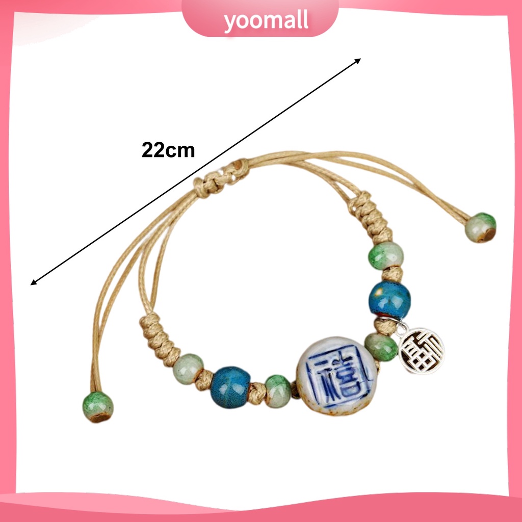 [YM] Vòng Đeo Tay Dây Bện Gắn Hạt Gốm Lá Rỗng Có Thể Điều Chỉnh Làm Quà Tặng Trang Sức Thời Trang Cho Nữ Sinh