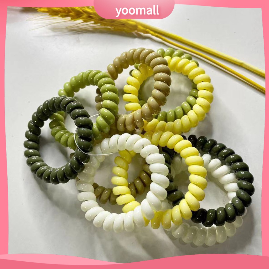 Set 9 Dây Buộc Tóc Dạng Xoắn Ốc Bằng Cao Su Co Giãn Chống Rơi Màu Kẹo