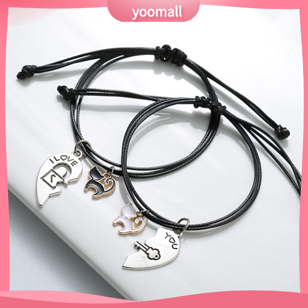 Bộ 2 Vòng Tay Dây Bện Mặt Hình Trái Tim Mở Có Thể Điều Chỉnh