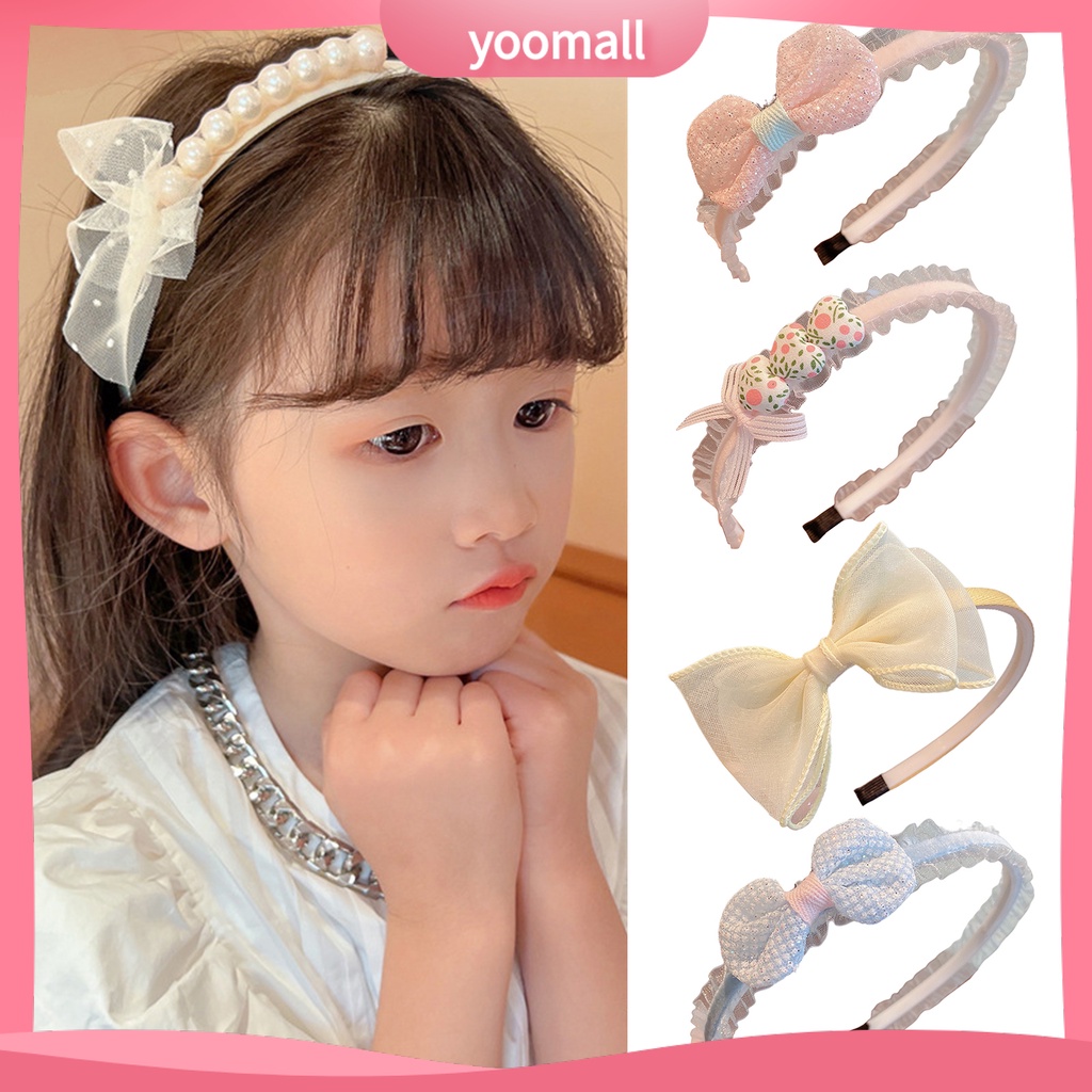 Băng Đô Nơ Đính Ngọc Trai Giả Co Giãn Xinh Xắn Cho Bé Gái