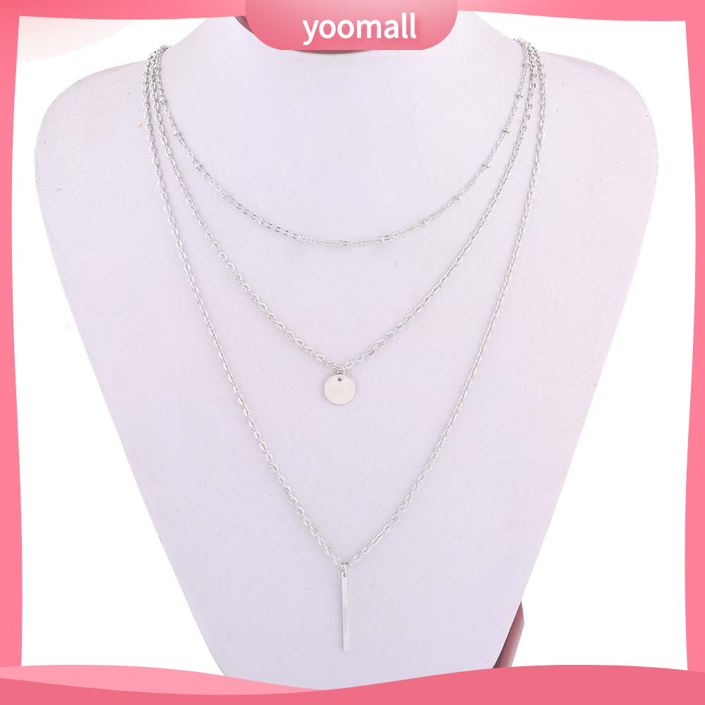 [YM] Vòng cổ Dài 3 Lớp Mặt Thanh Tròn Thời Trang Dự Tiệc Dành Cho Nữ