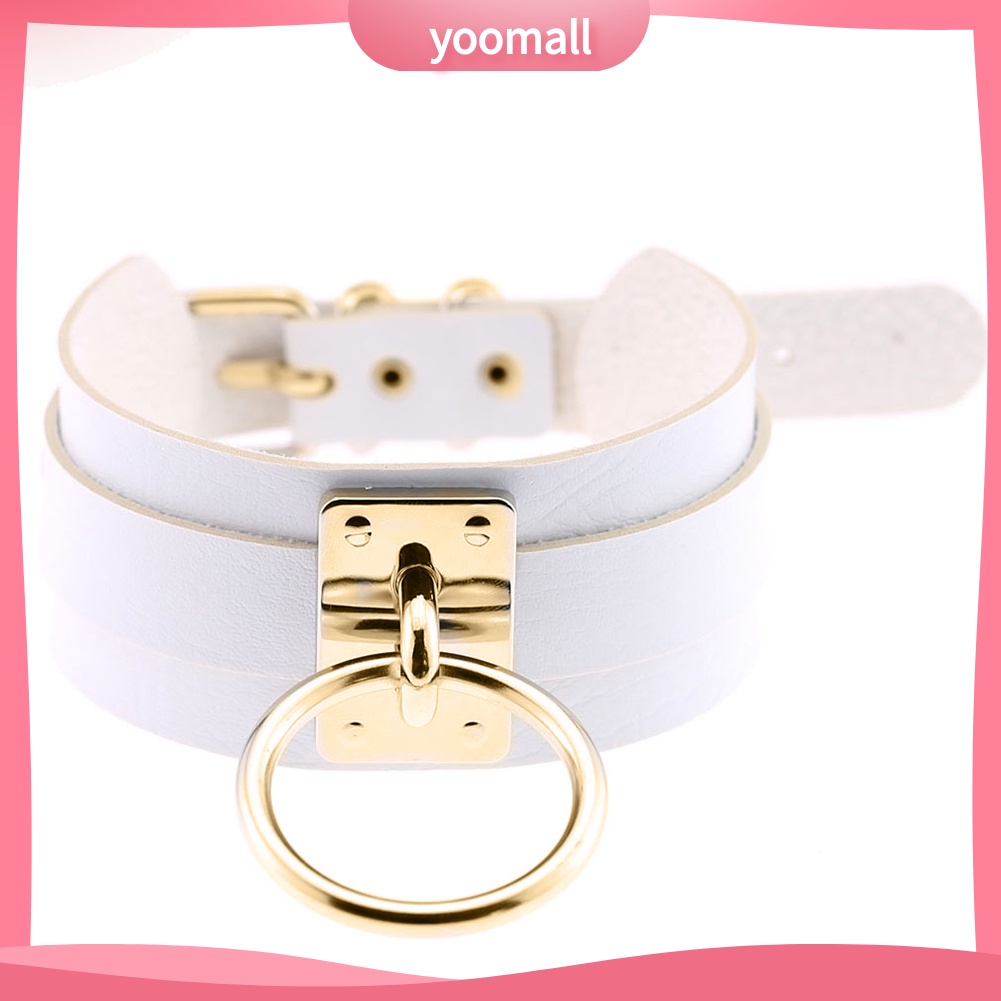 Vòng Cổ Choker Giả Da Với Mặt Nhẫn Tròn Phong Cách Punk Dành Cho Nam Và Nữ