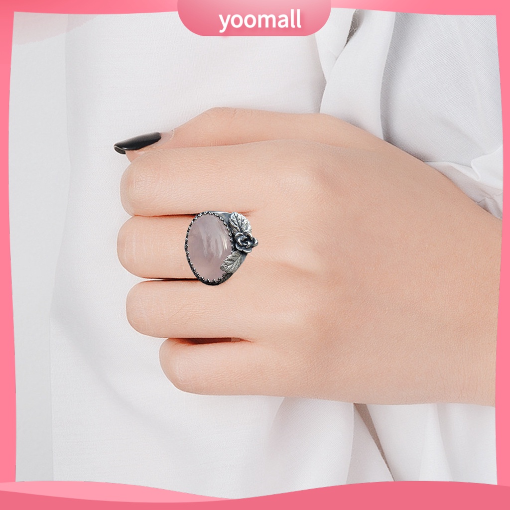 Nhẫn Đeo Tay Khắc Họa Tiết Hoa Lá Đính Đá Phong Cách Vintage Cho Nữ