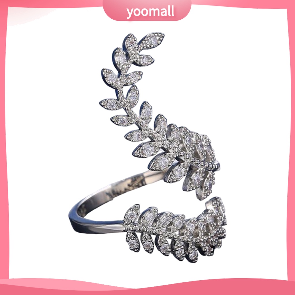 Nhẫn Cưới Dạng Mở Hình Chiếc Lá Màu Bạc Có Thể Điều Chỉnh Kích Cỡ