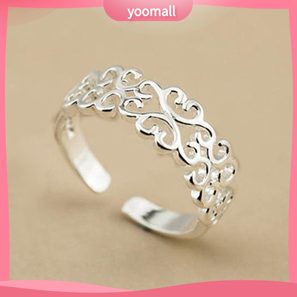 Nhẫn Hở Mạ Bạc Khắc Hình Trái Tim Thời Trang Có Thể Điều Chỉnh Kích Cỡ
