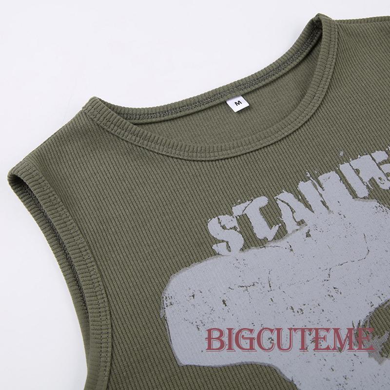 Áo Croptop Sát Nách Cổ Tròn In Chữ Thời Trang Mùa Hè Dành Cho Nữ