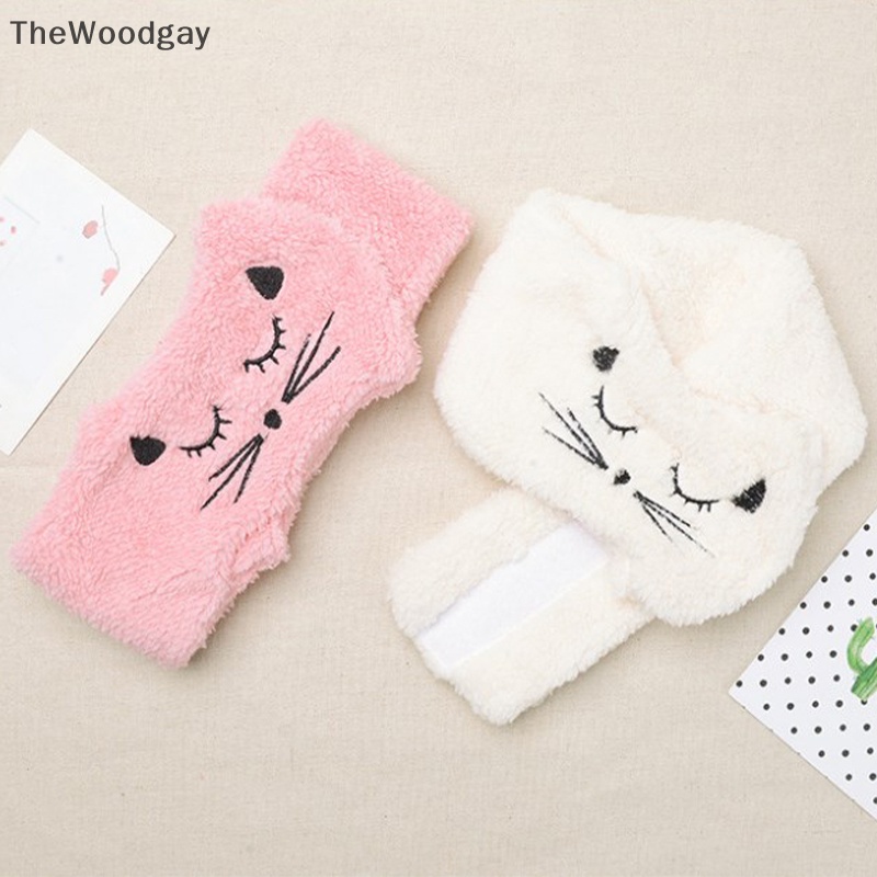 Băng Đô Cài Tóc Bằng Vải Lông Cừu San Hô Hình Mèo Dễ Thương Cho Nữ