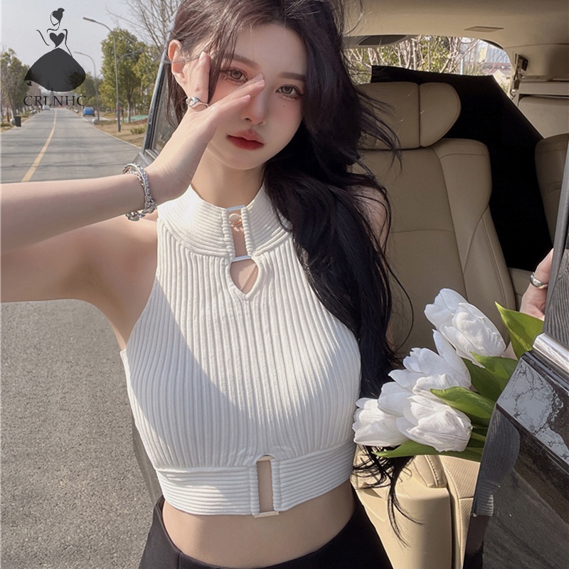 Áo Dệt Kim Sát Nách Khoét Lỗ Phong Cách Vintage Gợi Cảm Cho Nữ