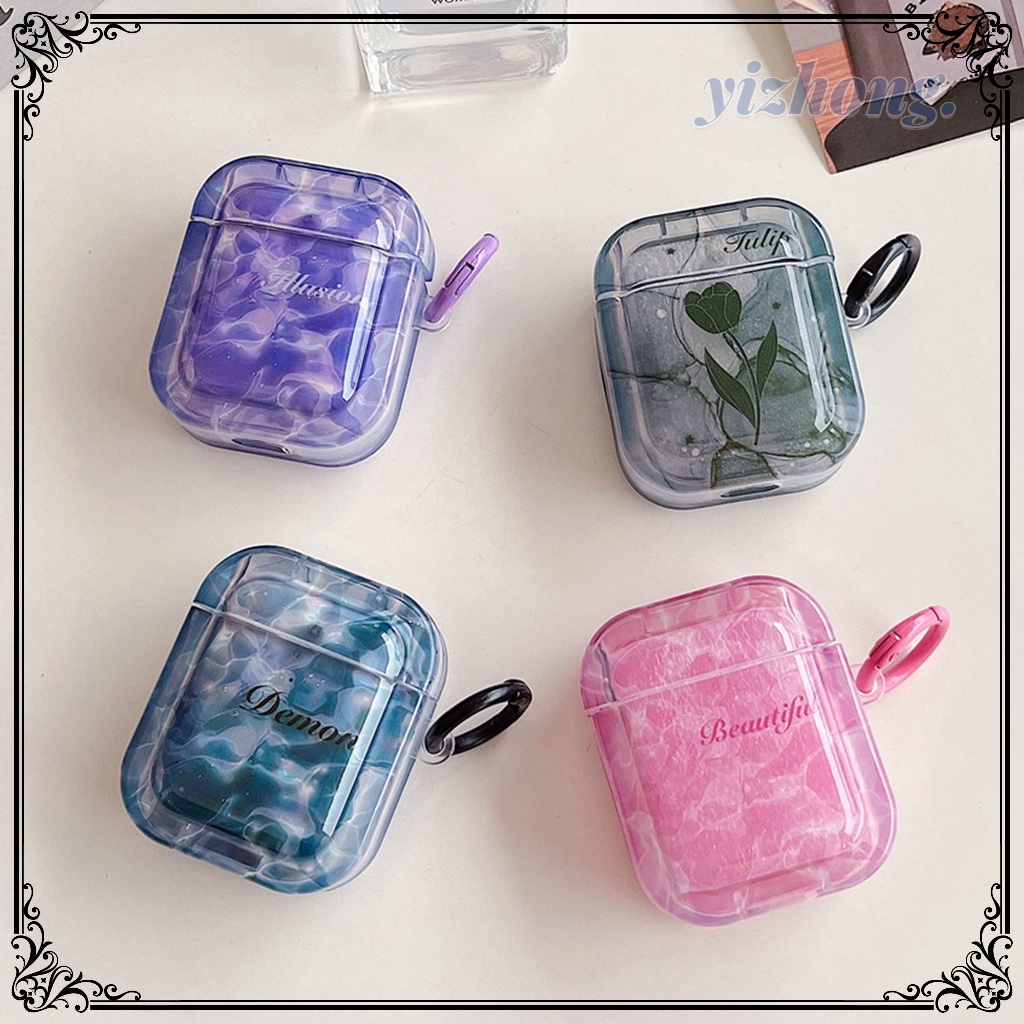 Vỏ Bảo Vệ Hộp Sạc Tai Nghe Bluetooth Airpods Pro 2 3 1 Bằng TPU Mềm Chống Sốc Chống Thất Lạc Hình Hoa Hồng Gợn Sóng Nước Có Vòng Nhẫn
