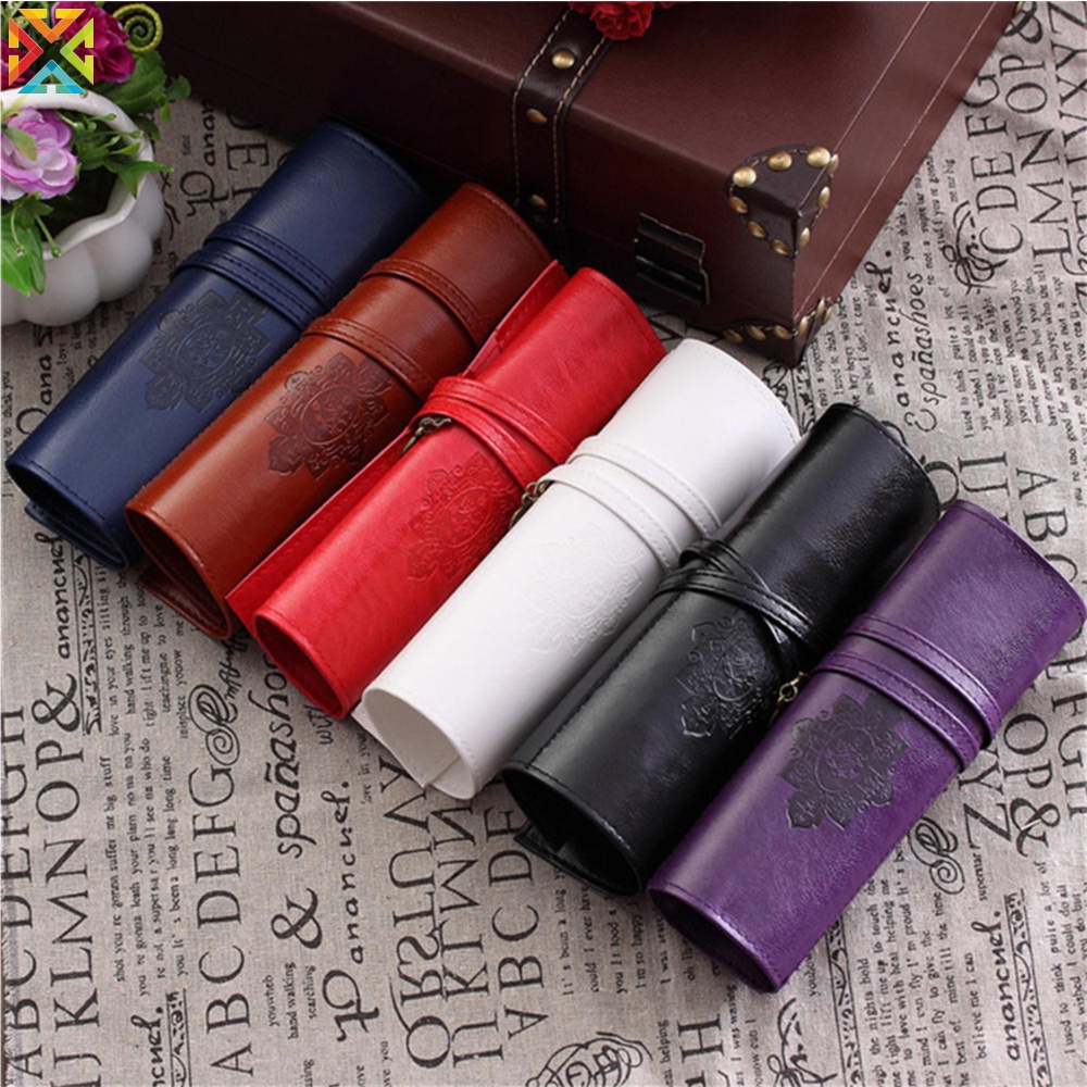 Túi Đựng Bút Bằng Da PU Phong Cách Vintage Giá Đỡ