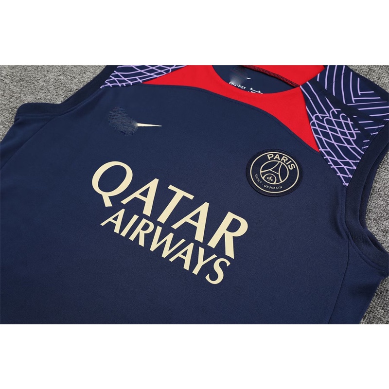 Áo Bóng Đá Sát Nách Cổ Màu Đỏ Hải Quân Paris Số 01 24 plus size Cho Nam