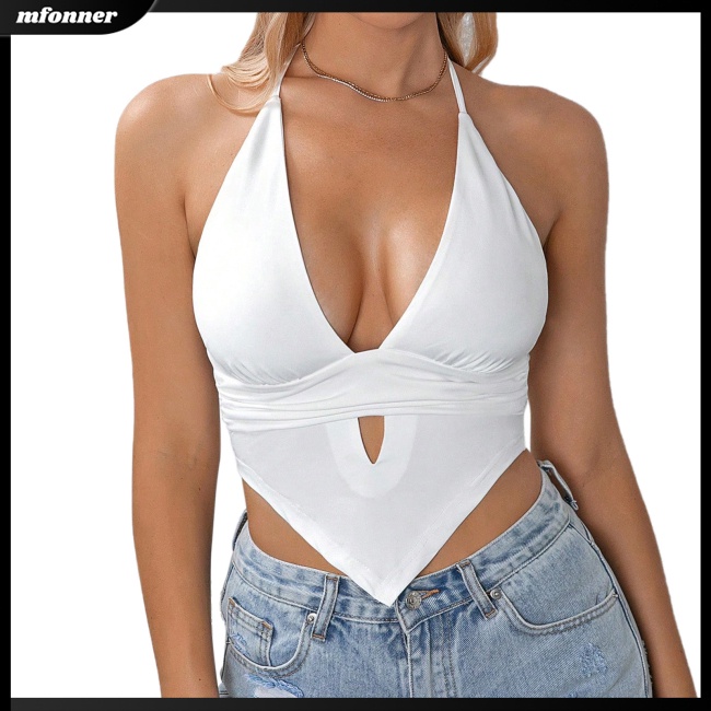 Áo Croptop Sát Nách Cổ Chữ V Khoét Sâu Hở Lưng Màu Sắc Trơn Quyến Rũ Cho Nữ