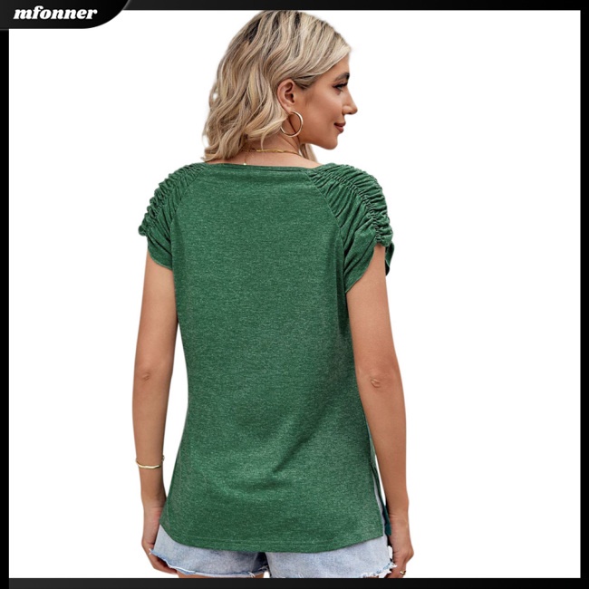 Áo Thun Tay Ngắn Cổ Chữ U Màu Sắc Đơn Giản Thoáng Khí Dành Cho Nữ