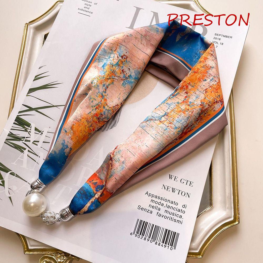 Khăn Choàng Cổ Giả Lụa Satin Mềm Mại In Họa Tiết Sang Trọng Đa Năng Chống Nắng Mùa Thu Cho Nữ