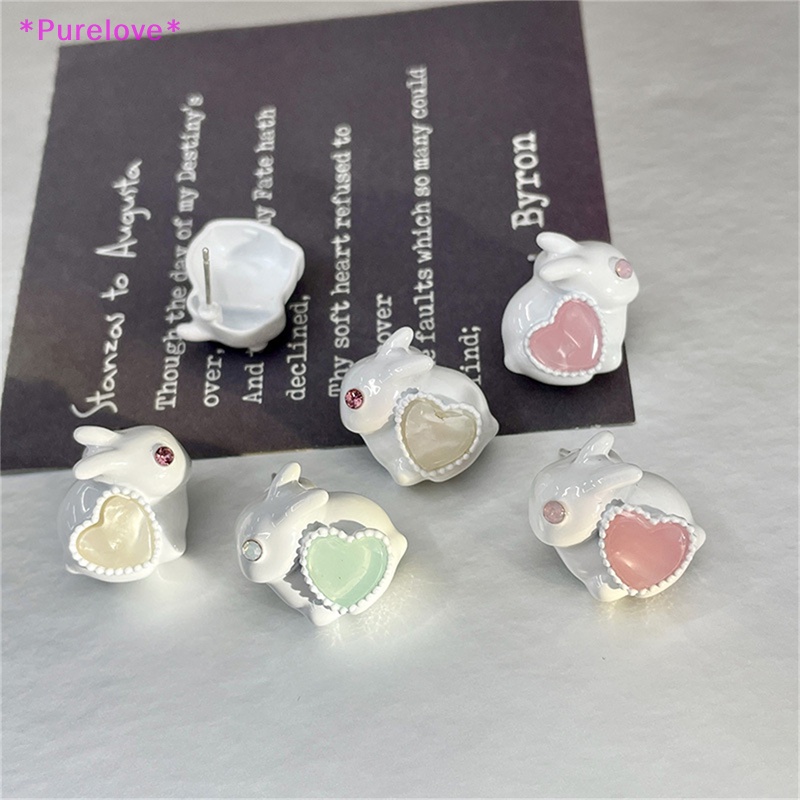 Khuyên Tai Hình Thỏ Hoạt Hình Trái Tim Pha Lê Ngọt Ngào Cho Nữ Mới