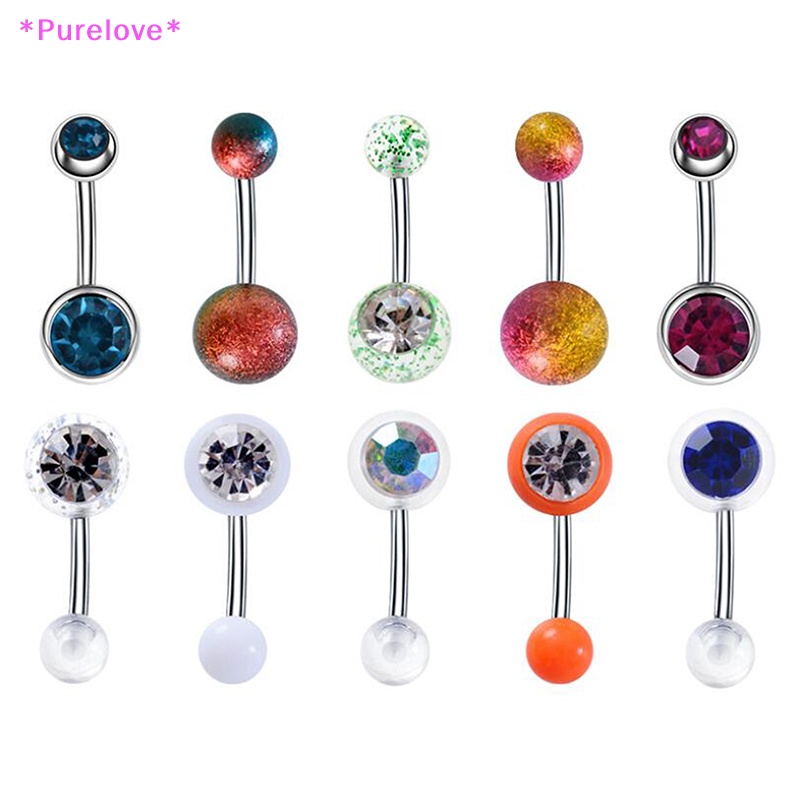 Set 10 Khuyên Rốn Đính Đá Pha Lê 14G Mới