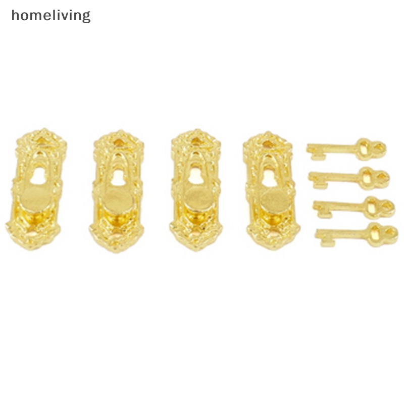 Tay Nắm Cửa Kim Loại Mini Màu Vàng Kèm Chìa Khóa Tỉ Lệ 1 / 12 Trang Trí Nhà Búp Bê