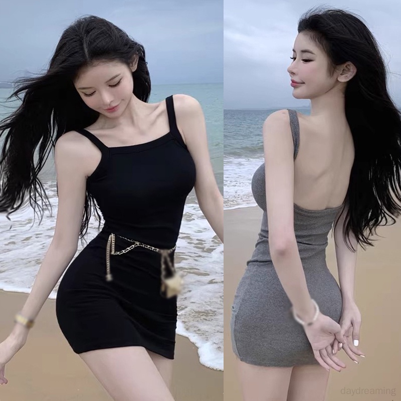 Đầm Hai Dây Hở Lưng Dáng Ôm Thời Trang Mùa Hè Phong Cách Hàn Quốc Cho Nữ