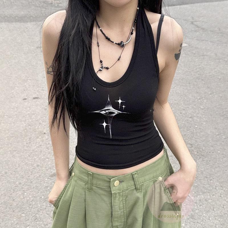 Áo Tank Top Cổ Chữ U Hở Lưng In Hình Ngôi Sao Thời Trang Cho Nữ