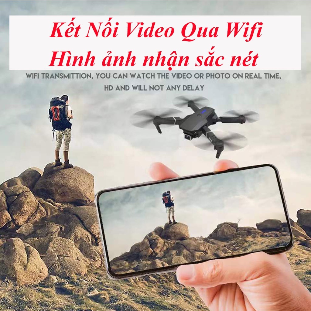 Flycam E88, Flaycam Giá Rẻ, Máy Bay Điều Khiển Từ Xa 2 Camera 4K Tặng Kèm 1 Pin Dự Phòng Dung Lượng Cao