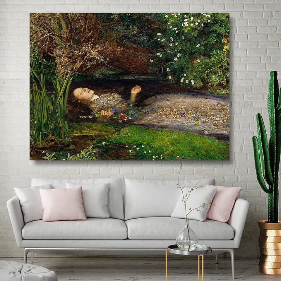 Poster cổ điển Tranh cổ sao chép Ophelia John Everett Millais Tranh vải in tường
