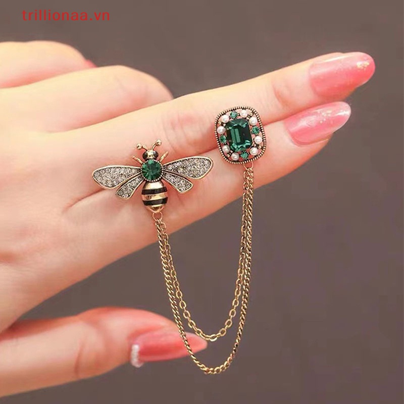 Trâm Cài Áo Hình Chú Ong Đính Đá Pha Lê Tráng Men Phối Tua Rua Thời Trang Cho Nam Và Nữ