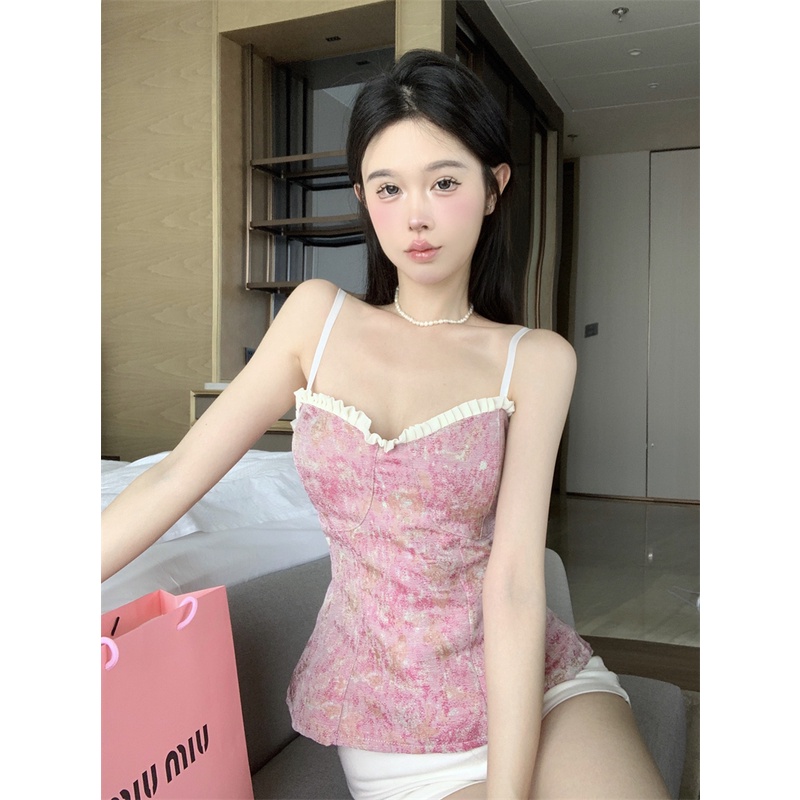 Áo Hai Dây Cổ Chữ V Họa Tiết Hoa Quyến Rũ Thời Trang