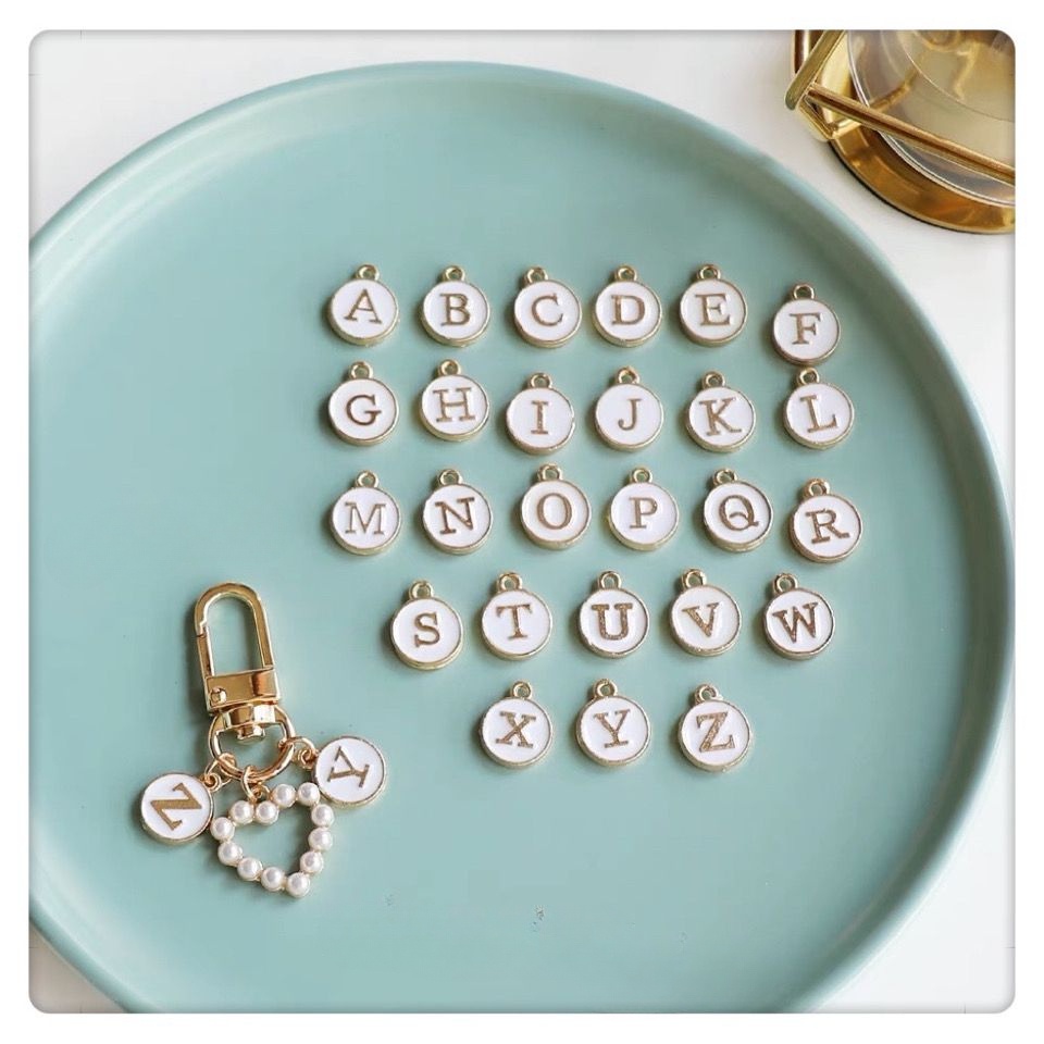 Móc Khóa Hai Mặt Đính Ngọc Trai Hình Trái Tim Cho Cặp Đôi