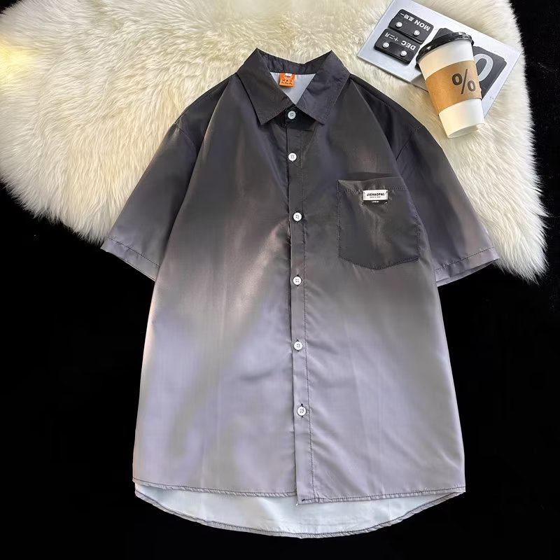 Áo Sơ Mi Tay Ngắn Nhuộm Màu gradient Phong Cách Đường Phố Mỹ Thời Trang Mùa Hè 2023