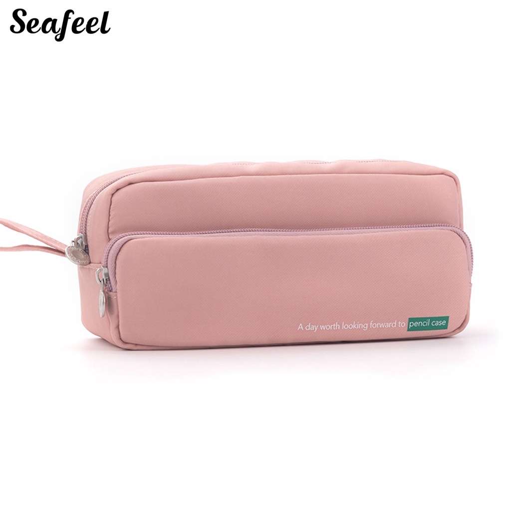 Túi Đựng Bút Bằng Nylon Sức Chứa Lớn Thiết Kế Khóa Kéo Chống Mài Mòn Kèm Giá Đỡ Bút Chì Cho Học Sinh