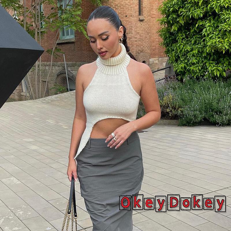 Áo Dệt Kim Cổ Cao Hở Lưng Ôm Dáng Thời Trang Mùa Hè Cho Nữ