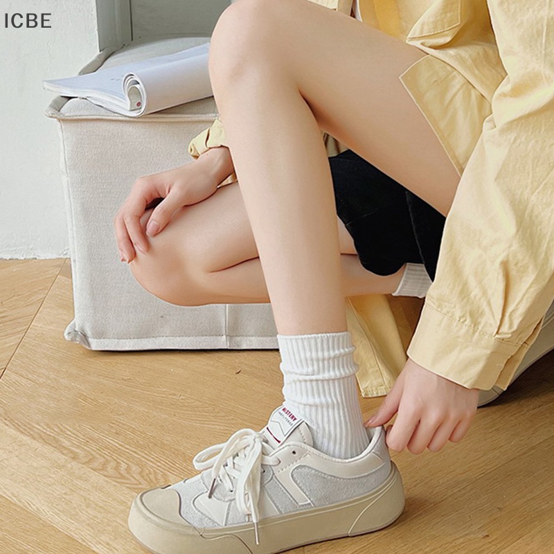 1 Đôi Vớ Cotton Thoáng Khí Màu Trơn Phong Cách Nhật Bản Cho Nữ