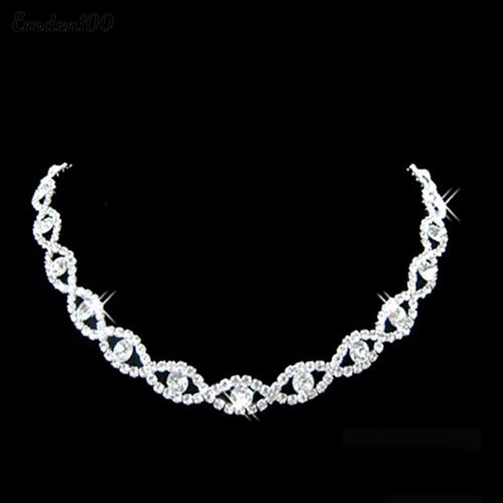 Bộ Vòng cổ + Bông Tai Dạng Xoắn Đính Kim Cương Giả Cho Nữ