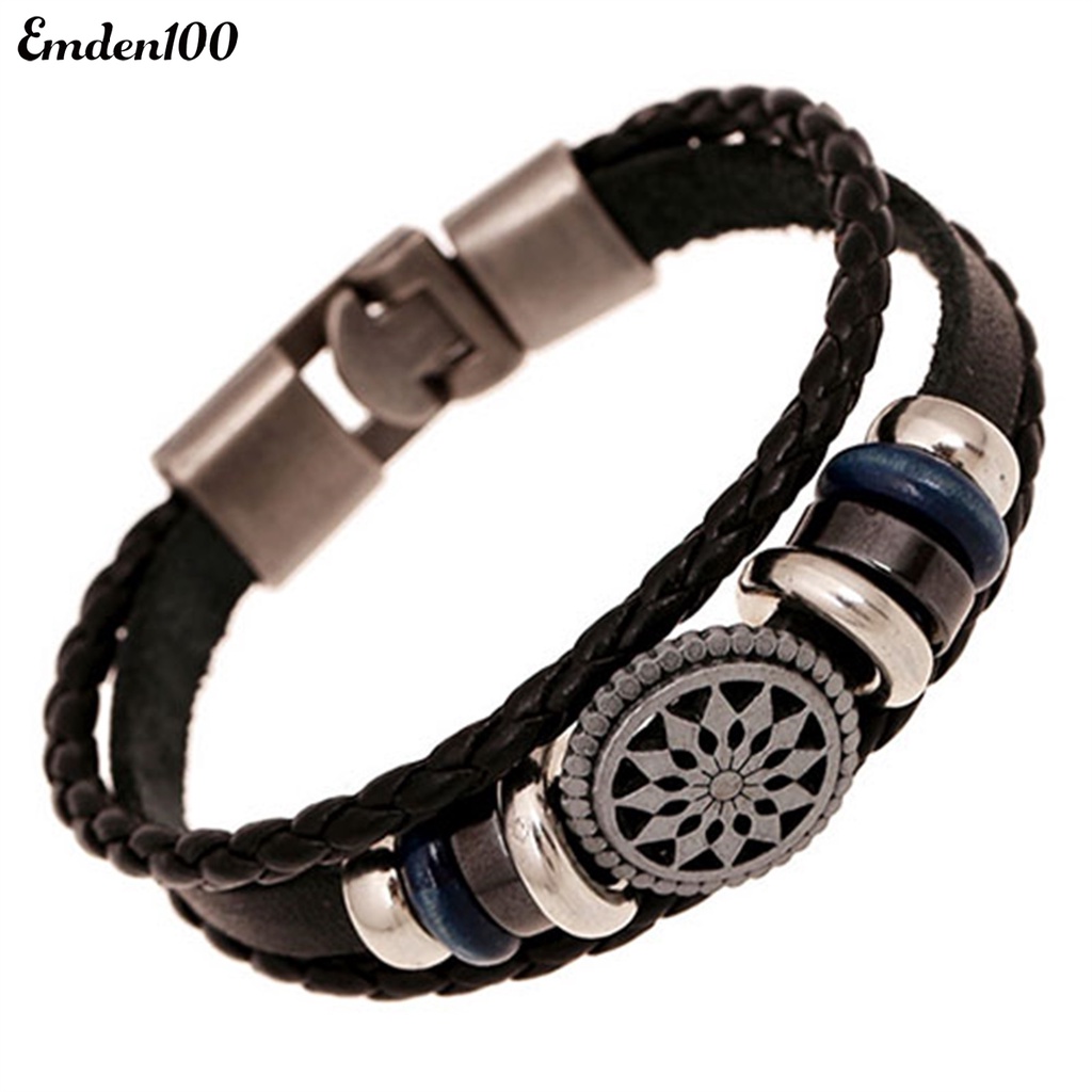 Vòng Tay Bện Dây Giả Da Nhiều Lớp Thời Trang Unisex