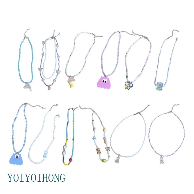 Vòng cổ Choker Xỏ Hạt Nhiều Màu Sắc Mặt Hoạt Hình Dễ Thương Cho Nữ