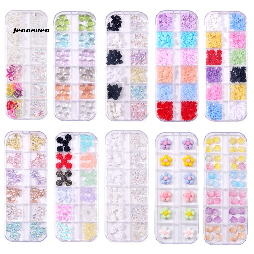 1 Hộp Phụ Kiện Trang Trí Móng Tay Hình Gấu Và Hoa Sang Trọng DIY