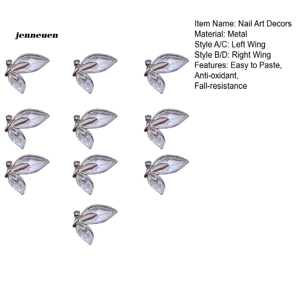 Set 10 Phụ Kiện Hình Cánh Bướm Không Phai Màu Trang Trí Móng Tay Có Thể Tháo Rời
