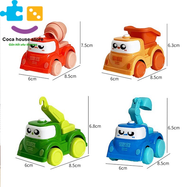 Bộ đồ chơi ô tô quán tính mini hoạt hình mô tả xe công trình, xe kỹ thuật, xe kỹ thuật không gian đẹp và dễ thương