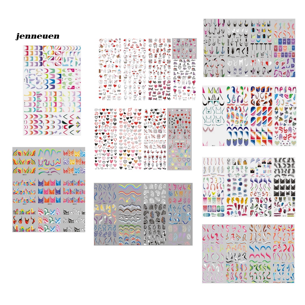 Set 12 Miếng Dán Móng Tay Bền Nhiều Màu Sắc Họa Tiết Trái Tim Kiểu Pháp Cho Salon