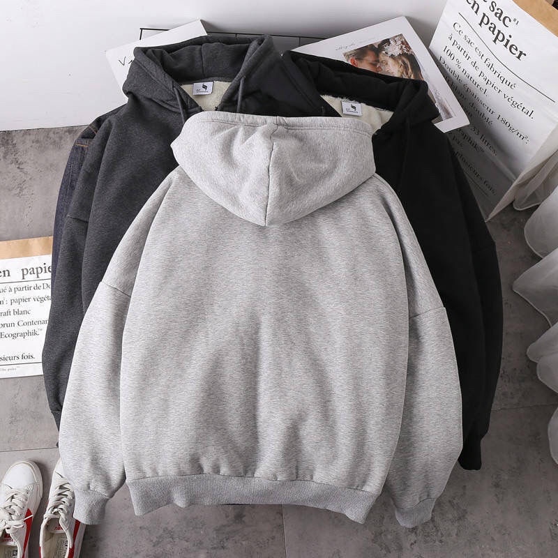 Áo Khoác Hoodie Tay Dài Dáng Rộng Có Túi Và Khóa Kéo Thời Trang Mùa Thu Ấm Áp